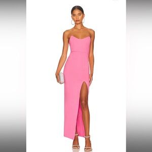Superdown Revolve pink strapless slit maxi dress NWT formal wedding chic Size XS